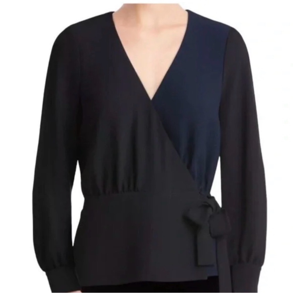 Black and Blue Wrap Blouse
